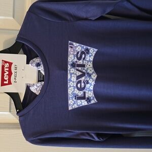 LEVIS BRAND SIGNATURE GIRLS PURPLE AND BLUE LONG SLEEVE TEE & SCRUNCHIE LARGE